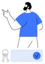 Person Pointing with Keys, Document, and Check Mark in Front - Decision Making Concept