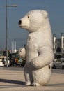 Person in polar bear costume in the Commerce Square in Lisbon, capital of Portugal.