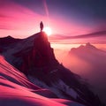 Person pondering the future on top of a mountain - ai generated image