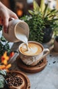 person pouring milk in a coffee