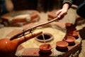 Person pouring wine from qvevri using Orshimo