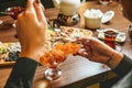 Person Pouring Red Wine Into a Wine Glass at a Fancy Dinner Royalty Free Stock Photo