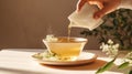 A person pours tea into a cup, AI