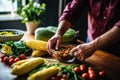 person preparing a salad with grilled corn