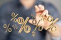 Person presenting the virtual projection of percent signs - sale or discount concept Royalty Free Stock Photo