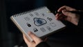 Hands Holding Notebook with Cloud Computing Icons and Data Management Symbols Representing Digital Transformation and Royalty Free Stock Photo