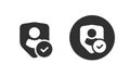 Person privacy shield secure data protect icon vector pictogram or confidential personal consumer identity guarantee check shape