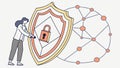 Person Protecting Data with Shield and Padlock Cybersecurity Vector, vector design Generative AI Royalty Free Stock Photo