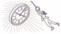 Person pulled by a clock, managing time, controlling destiny, dynamic movement, vector design Generative AI Royalty Free Stock Photo