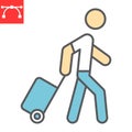 Person pulling luggage color line icon