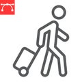 Person pulling luggage line icon