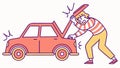 Person Pushing Broken Car, Roadside Assistance, vector design Generative AI Royalty Free Stock Photo