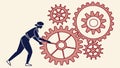 Person Pushing Gears Vector Effort Process Improvement, vector design Generative AI Royalty Free Stock Photo