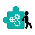 person pushing puzzle piece with gears icon Royalty Free Stock Photo