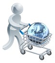 Person pushing trolley with globe