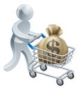 Person pushing trolley with money Royalty Free Stock Photo
