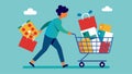 A person pushing two shopping carts one filled with personal items and the other with workrelated items emphasizing the