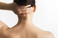 Person with QR code on neck future technology chipization people for observation Royalty Free Stock Photo