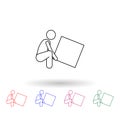 The person raises the box multi color icon. Simple thin line, outline vector of carrying and picking a box icons for ui and ux, Royalty Free Stock Photo
