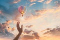 Person Reaching Up to Hot Air Balloon