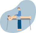 Person receiving massage and Reika treatment from practitioner. Alternative healthcare illustration. Vector stock illustration