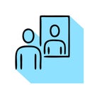 Person reflection in a mirror line icon, vector pictogram of confidence