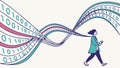Person Releasing Digital Data Streams and Binary Code, vector design Generative AI Royalty Free Stock Photo