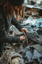 A person repairing or upcycling old clothing items