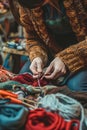 A person repairing or upcycling old clothing items