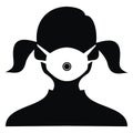 Person with respirator, black silhouette, vector icon