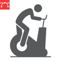 Person riding exercise bike glyph icon Royalty Free Stock Photo