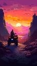 A person riding a four wheeler on a dirt road. Generative AI image.