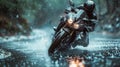 Person Riding Motorcycle in the Rain Royalty Free Stock Photo