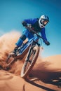 person riding a sports bike in the desert. Royalty Free Stock Photo