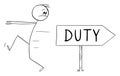 Person Running Away From Duty, Vector Cartoon Stick Figure Illustration Royalty Free Stock Photo