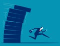 Person running away from falling pile. Business vector illustration concept