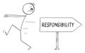 Person Running Away From Responsibility, Vector Cartoon Stick Figure Illustration Royalty Free Stock Photo