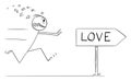 Person Running for Love , Vector Cartoon Stick Figure Illustration