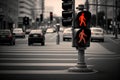 person, running toward red traffic light, to avoid being hit by car