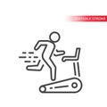 Person running on treadmill line vector icon