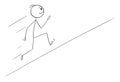 Person Running Uphill, Vector Cartoon Stick Figure Illustration