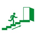 a person runs up the stairs to the emergency exit, evacuation