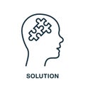 Person's Brain and Jigsaw, Creation Idea Concept Linear Pictogram. Solution in Human Head Line Icon. Thinking