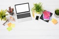 Person`s desk from above in marketing agency Royalty Free Stock Photo