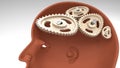 Human head profile with a set of loose and broken cogwheels that symbolize illogical thinking Royalty Free Stock Photo