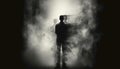 A person's silhouette fades into fog, evoking detachment and obscurity