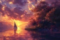 person sailing a boat on a river at sunset Royalty Free Stock Photo