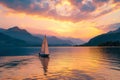 person sailing a boat on a river at sunset Royalty Free Stock Photo