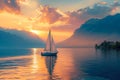 person sailing a boat on a river at sunset Royalty Free Stock Photo