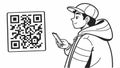 Person scanning QR code, mobile tech and digital access vector design Generative AI